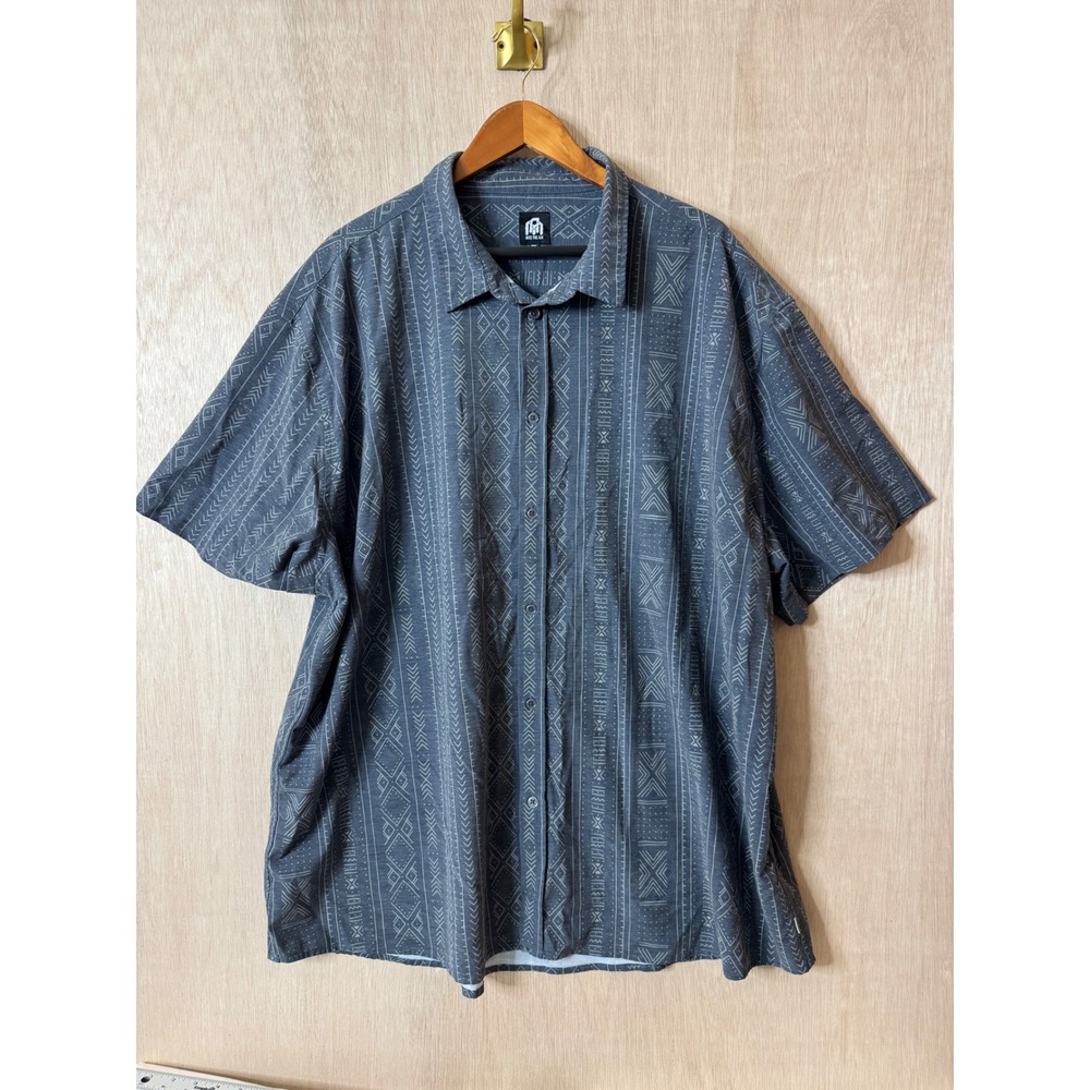 Into the AM Mens 4XL Button Up Surf Shirt Charcoal Grey Geometric Tribal Print